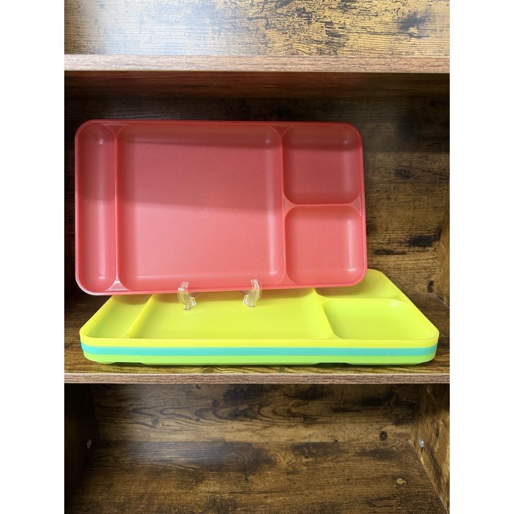 Vintage Tupperware Divided Cafeteria Trays Set of 4 Neon Colors NOS Lunch Tray